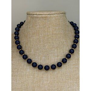 Monet Vintage Black Beaded Necklace With Gold-Tone Accents